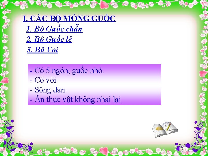 I. CÁC BỘ MÓNG GUỐC 1. Bộ Guốc chẵn 2. Bộ Guốc lẻ 3.