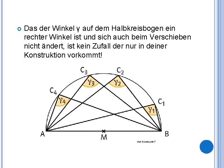  Das der Winkel γ auf dem Halbkreisbogen ein rechter Winkel ist und sich
