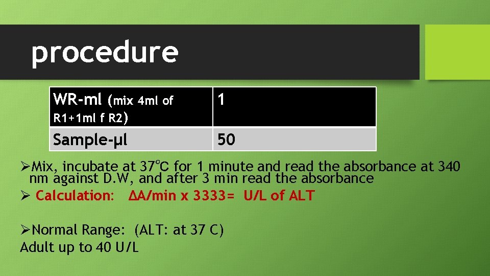 procedure WR-ml (mix 4 ml of 1 R 1+1 ml f R 2) Sample-µl