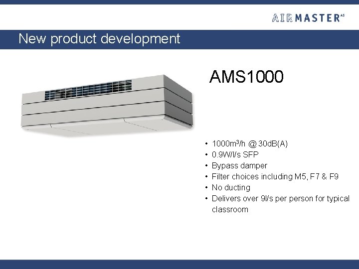 New product development AMS 1000 • • • 1000 m 3/h @ 30 d.
