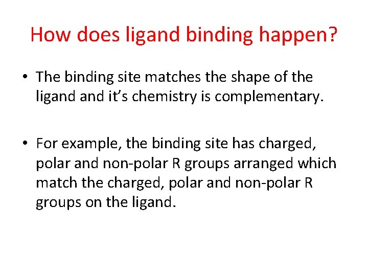 How does ligand binding happen? • The binding site matches the shape of the