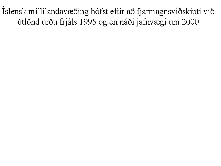 Íslensk millilandavæðing hófst eftir að fjármagnsviðskipti við útlönd urðu frjáls 1995 og en náði