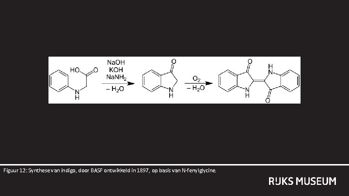 Figuur 12: Synthese van indigo, door BASF ontwikkeld in 1897, op basis van N-fenylglycine.