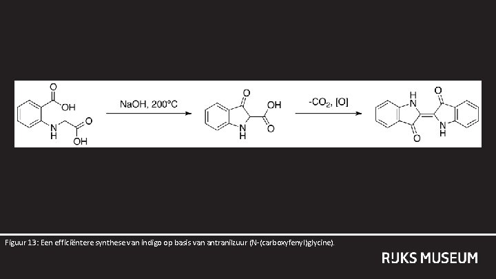 Figuur 13: Een efficiëntere synthese van indigo op basis van antranilzuur (N-(carboxyfenyl)glycine). 