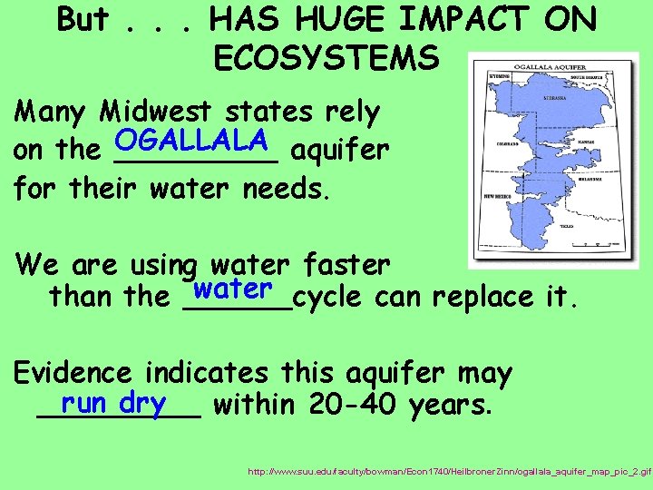 But. . . HAS HUGE IMPACT ON ECOSYSTEMS Many Midwest states rely OGALLALA aquifer