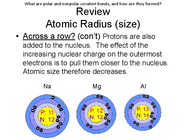 What are polar and nonpolar covalent bonds, and how are they formed? Review Atomic