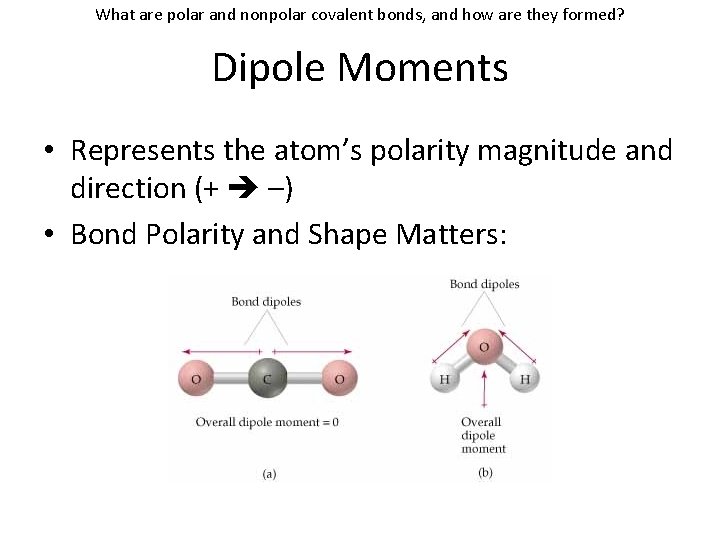 What are polar and nonpolar covalent bonds, and how are they formed? Dipole Moments