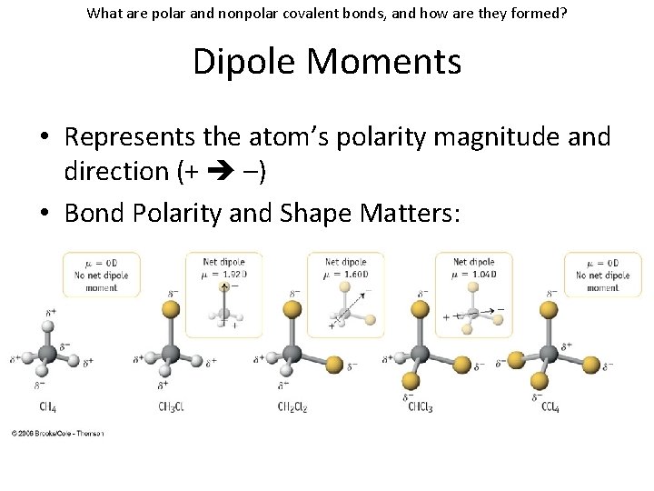 What are polar and nonpolar covalent bonds, and how are they formed? Dipole Moments