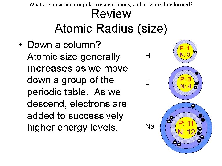 What are polar and nonpolar covalent bonds, and how are they formed? Review Atomic