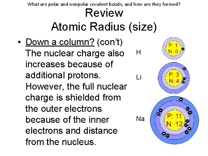 What are polar and nonpolar covalent bonds, and how are they formed? Review Atomic