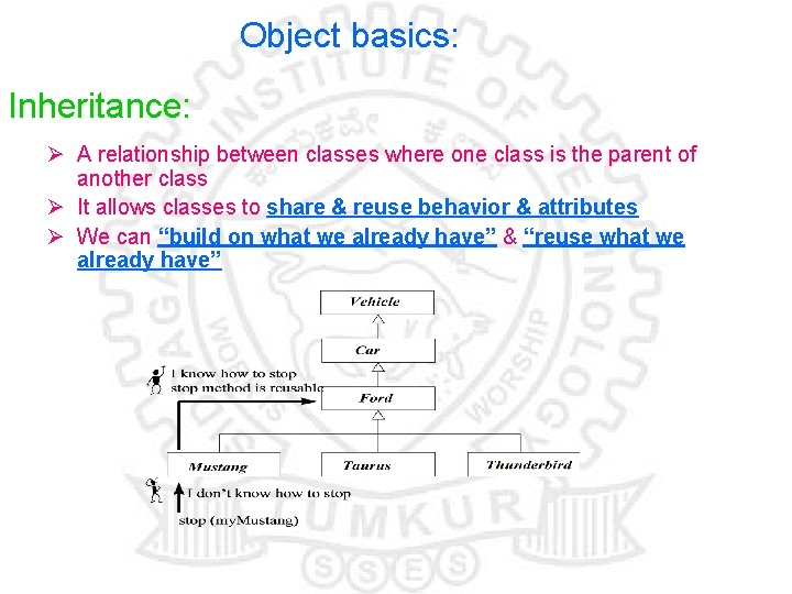 Object basics: Inheritance: Ø A relationship between classes where one class is the parent