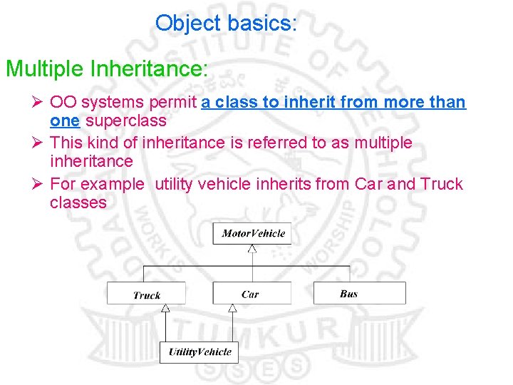 Object basics: Multiple Inheritance: Ø OO systems permit a class to inherit from more