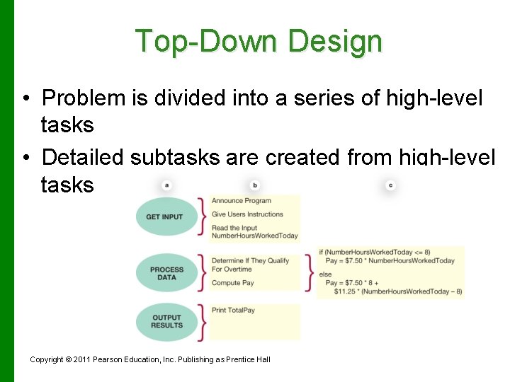 Top-Down Design • Problem is divided into a series of high-level tasks • Detailed