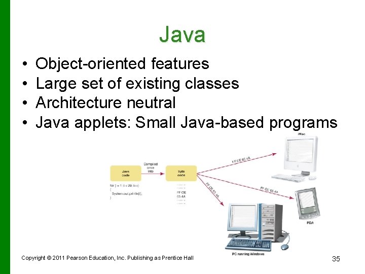 Java • • Object-oriented features Large set of existing classes Architecture neutral Java applets: