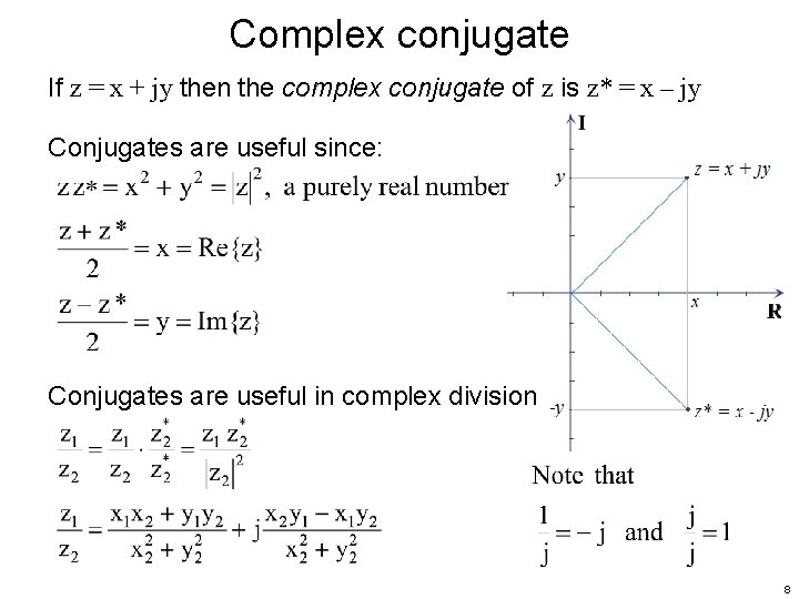 Complex conjugate If z = x + jy then the complex conjugate of z