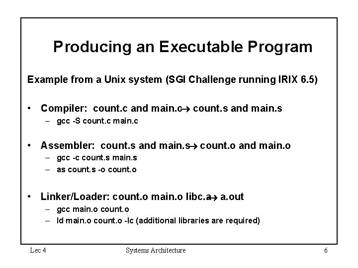 Producing an Executable Program Example from a Unix system (SGI Challenge running IRIX 6.