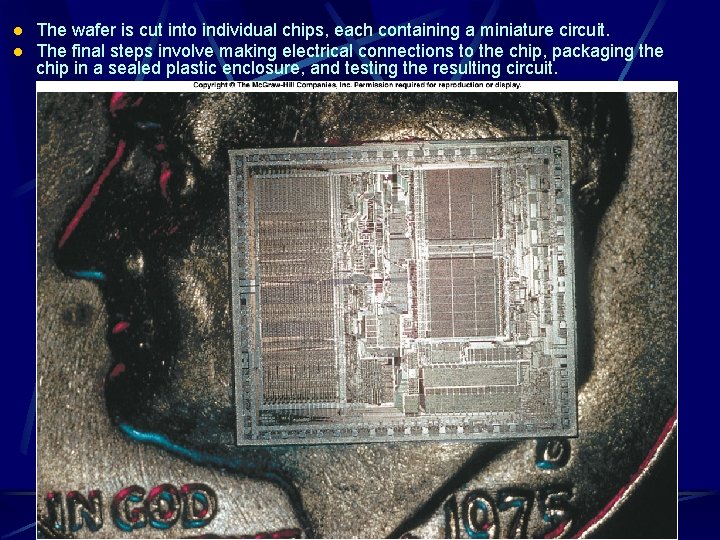 l l The wafer is cut into individual chips, each containing a miniature circuit.