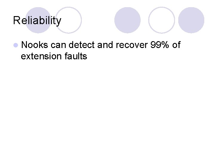 Reliability l Nooks can detect and recover 99% of extension faults 