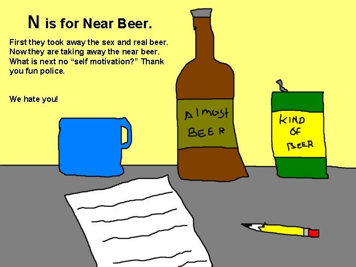 N is for Near Beer. First they took away the sex and real beer.