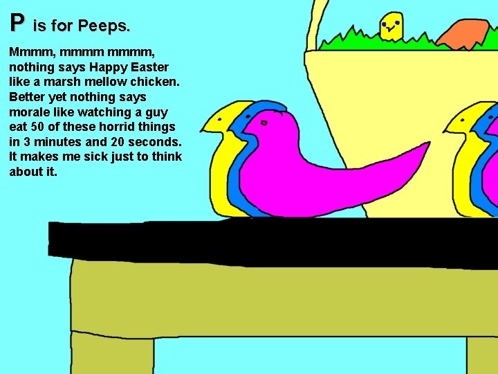 P is for Peeps. Mmmm, mmmm, nothing says Happy Easter like a marsh mellow