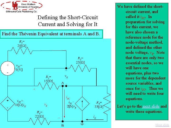 Defining the Short-Circuit Current and Solving for It Find the Thévenin Equivalent at terminals