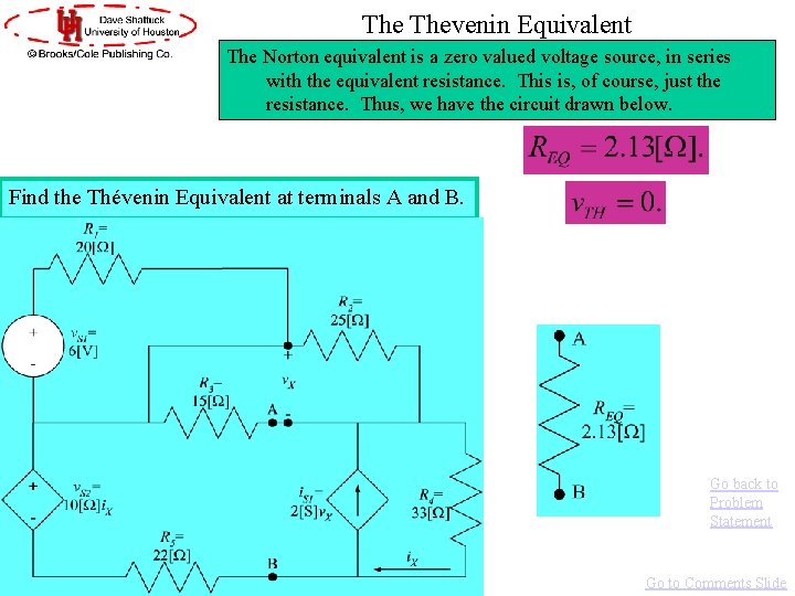 The Thevenin Equivalent The Norton equivalent is a zero valued voltage source, in series