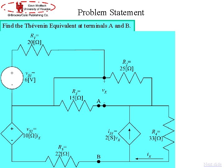 Problem Statement Find the Thévenin Equivalent at terminals A and B. Next slide 