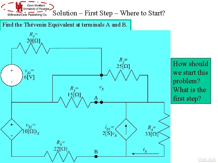 Solution – First Step – Where to Start? Find the Thévenin Equivalent at terminals