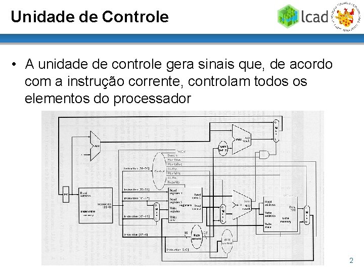 Unidade de Controle • A unidade de controle gera sinais que, de acordo com