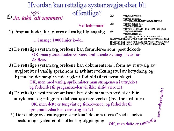 Hvordan kan rettslige systemavgjørelser bli helst offentlige? V Ja, takk, alt sammen! Vel bekomme!