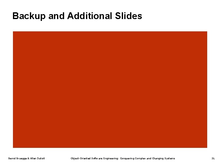 Backup and Additional Slides Bernd Bruegge & Allen Dutoit Object-Oriented Software Engineering: Conquering Complex