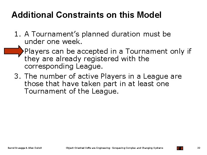 Additional Constraints on this Model 1. A Tournament’s planned duration must be under one