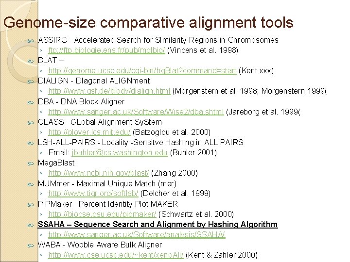 Genome-size comparative alignment tools ASSIRC - Accelerated Search for SImilarity Regions in Chromosomes ◦