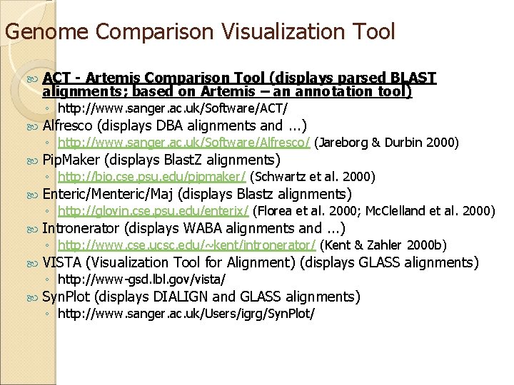 Genome Comparison Visualization Tool ACT - Artemis Comparison Tool (displays parsed BLAST alignments; based