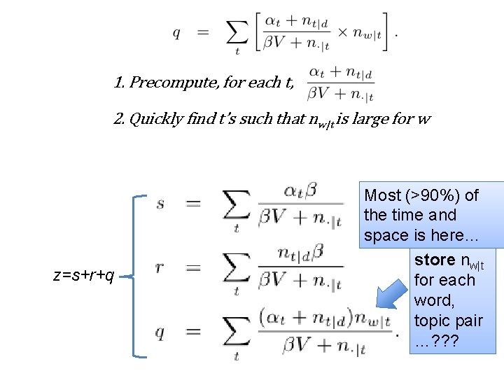 1. Precompute, for each t, 2. Quickly find t’s such that nw|t is large