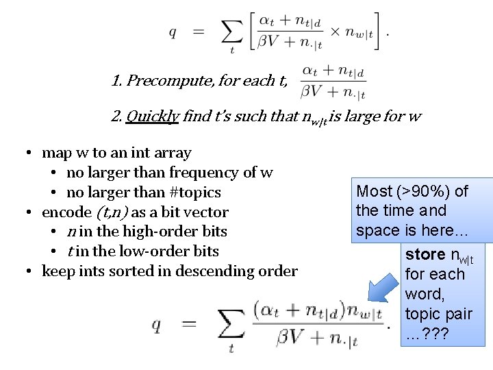 1. Precompute, for each t, 2. Quickly find t’s such that nw|t is large