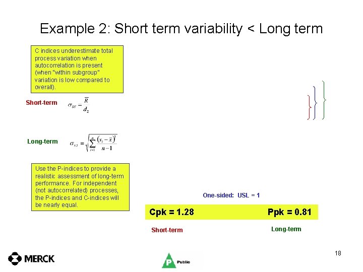 Example 2: Short term variability < Long term C indices underestimate total process variation