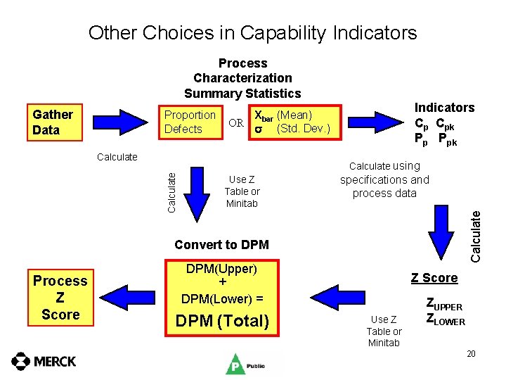 Other Choices in Capability Indicators Process Characterization Summary Statistics Proportion Defects Indicators Cp Cpk