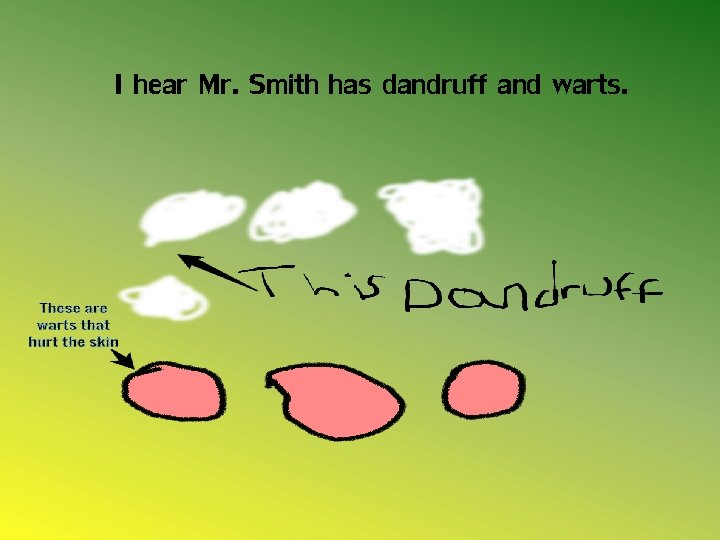 I hear Mr. Smith has dandruff and warts. 