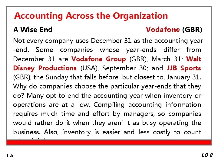 Accounting Across the Organization A Wise End Vodafone (GBR) Not every company uses December