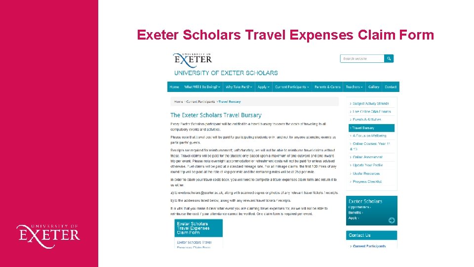 Exeter Scholars Travel Expenses Claim Form 
