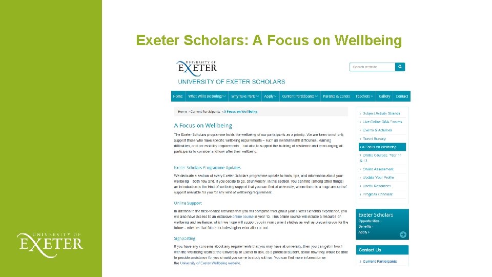 Exeter Scholars: A Focus on Wellbeing 