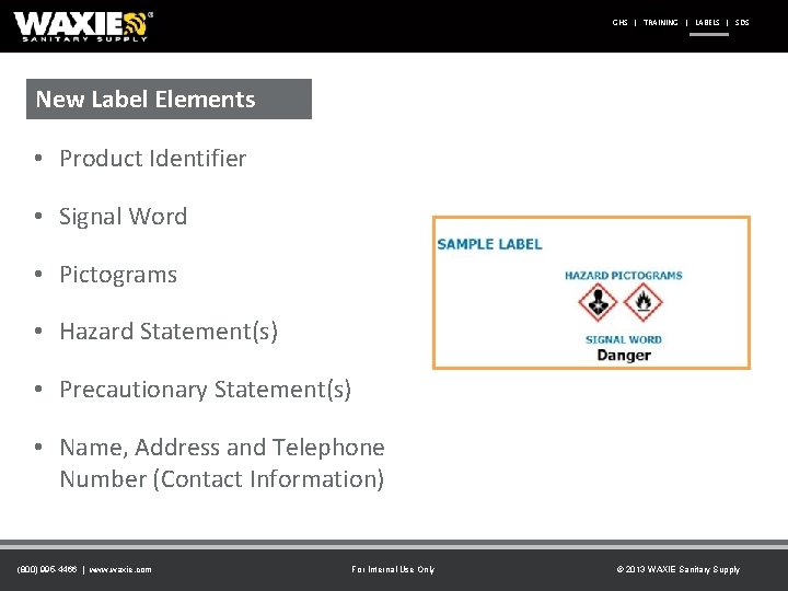 GHS | TRAINING | LABELS | SDS New Label Elements • Product Identifier •