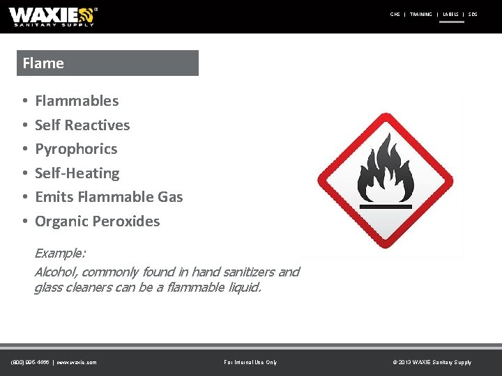 GHS | TRAINING | LABELS | SDS Flame • • • Flammables Self Reactives