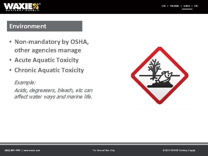 GHS | TRAINING | LABELS | SDS Environment • Non-mandatory by OSHA, other agencies