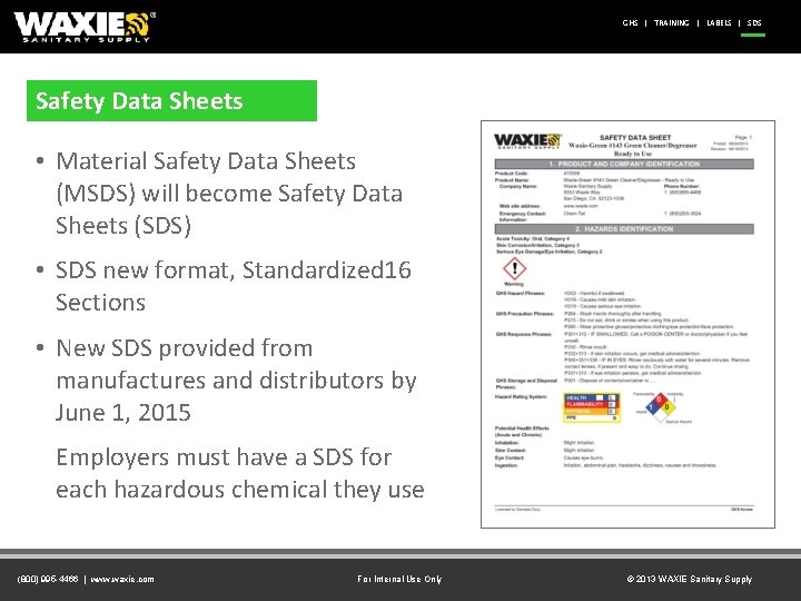 GHS | TRAINING | LABELS | SDS Safety Data Sheets • Material Safety Data