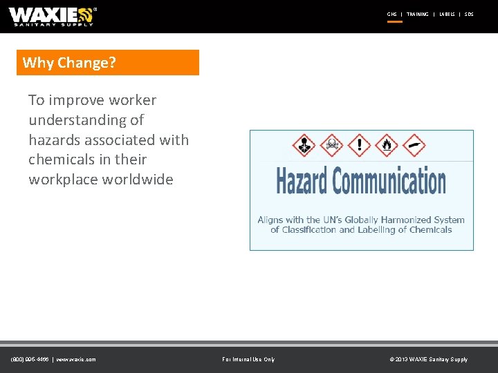GHS | TRAINING | LABELS | SDS Why Change? To improve worker understanding of