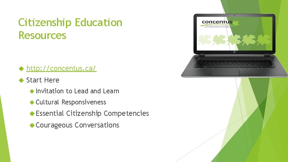 Citizenship Education Resources http: //concentus. ca/ Start Here Invitation Cultural to Lead and Learn