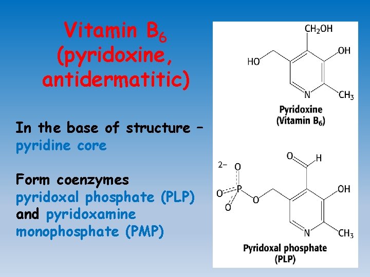 Vitamin В 6 (pyridoxine, аntidermatitic) In the base of structure – pyridine core Form