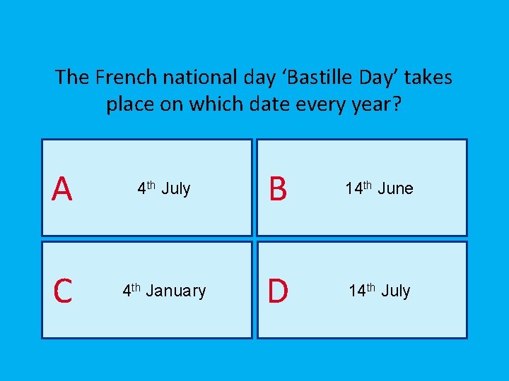 The French national day ‘Bastille Day’ takes place on which date every year? A